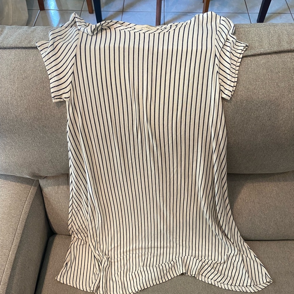blue and white striped dress